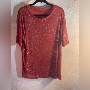 Zara Orange Silver Short Sleeve Sheer Top
Pullover sheer crew neck lightweight